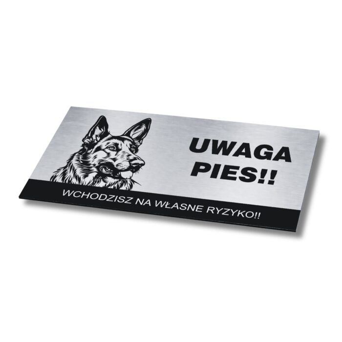 tabliczka ostrzegawcza uwaga pies owczarek niemiecki