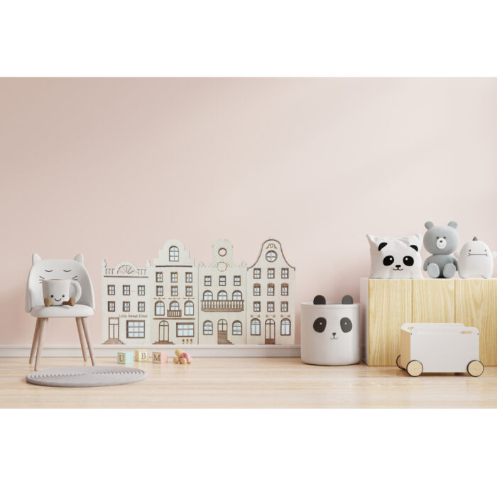 kamieniczki drewniane dekoracja pokoju dziecka zestaw 4szt