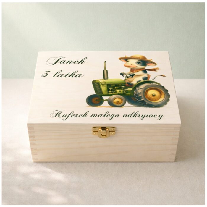 drewniany kuferek skarbów dziecka nadruk UV personalizowany