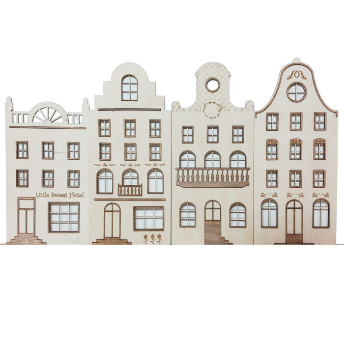 kamieniczki drewniane dekoracja pokoju dziecka zestaw 4szt