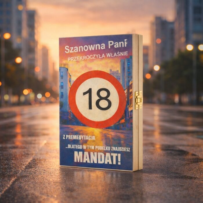 Drewniane pudełko na pieniądze na osiemnastkę z personalizowaną dedykacją i nadrukiem UV