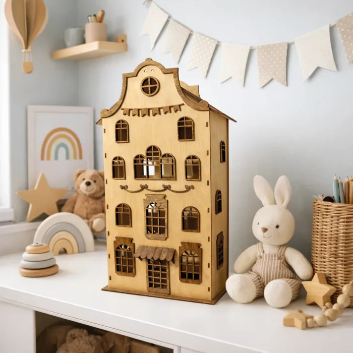 dekoracyjny drewniany domek LED 3D