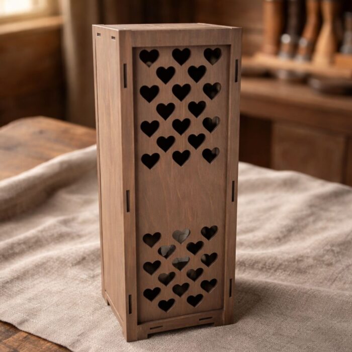 skrzynka na wino drewniana ażurowa serca