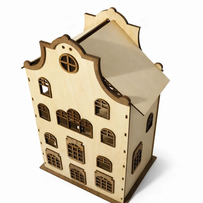 drewniany domek dekoracja prezent LED