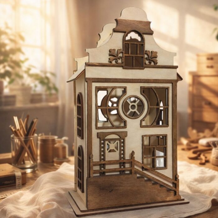 drewniany domek lampion