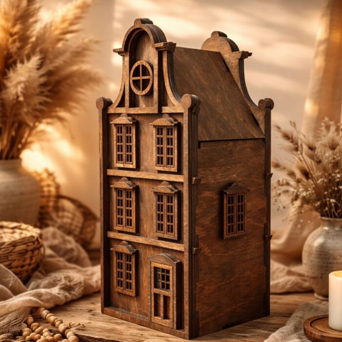 drewniany domek lampion