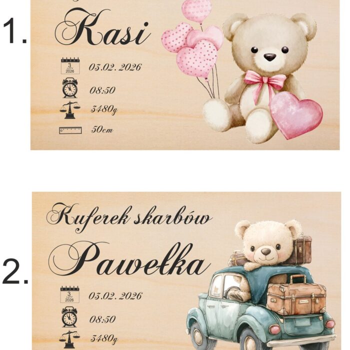 kuferek wspomnień z metryczką 22×16 drewniane pudełko