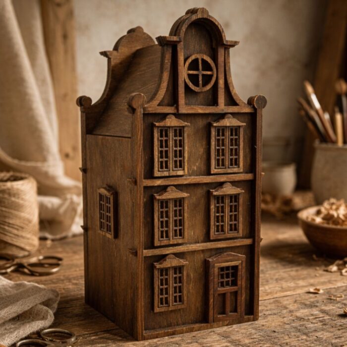 lampion domek ze sklejki ręcznie klejony dekoracja