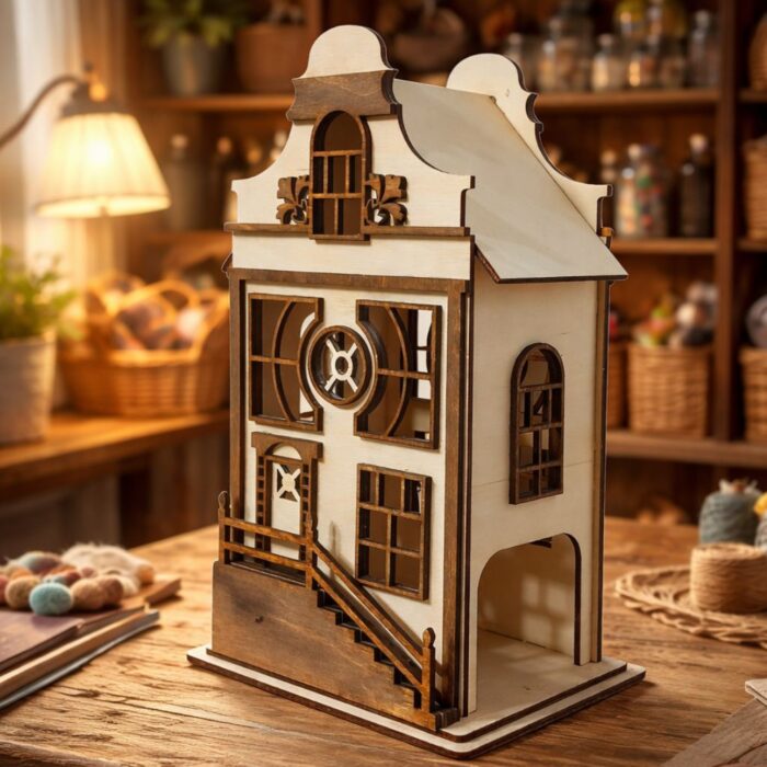 lampion drewniany domek naturalna dekoracja