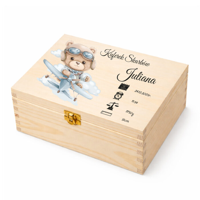 Drewniany kuferek wspomnień 22x16 cm w naturalnym kolorze drewna