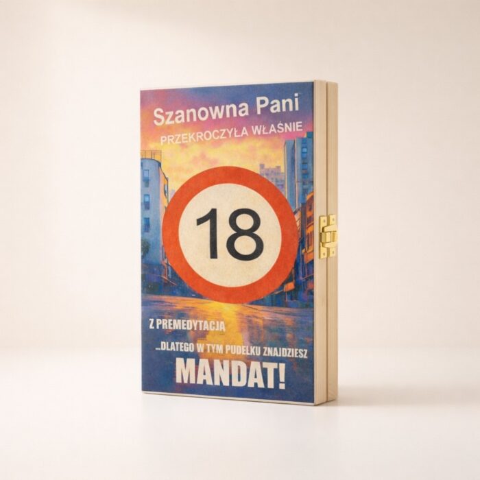 Drewniane pudełko w formie książki na prezent na osiemnastkę z kolorowym drukiem UV