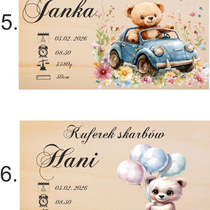 Kuferek wspomnień do przechowywania pierwszego smoczka, opaski ze szpitala i zdjęć dziecka