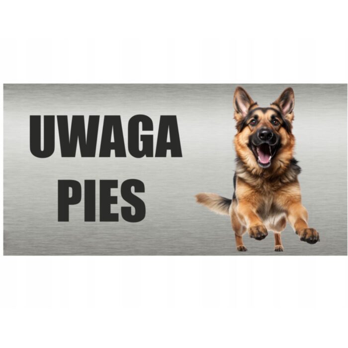 Tabliczka ostrzegawcza Uwaga pies Owczarek Niemiecki 20x10 cm odporna na deszcz i promieniowanie UV