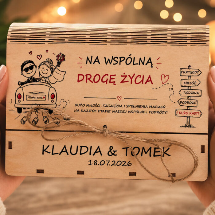 Personalizacja pudełka na pieniądze – imiona Pary Młodej i data ślubu