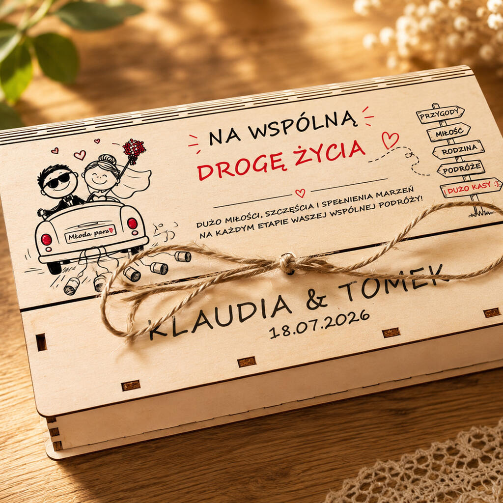 Drewniane pudełko na pieniądze – elegancki prezent ślubny dla Pary Młodej