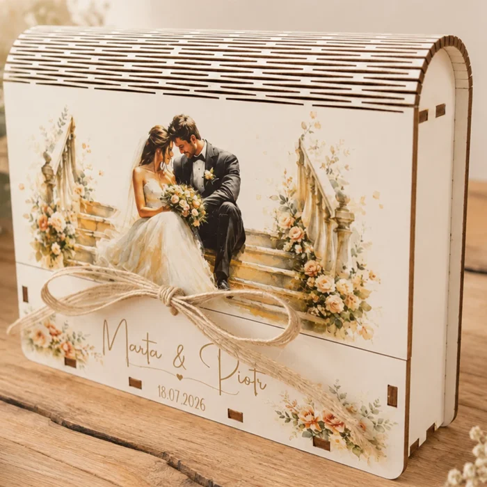 Personalizowane pudełko ślubne z życzeniami dla Pary Młodej